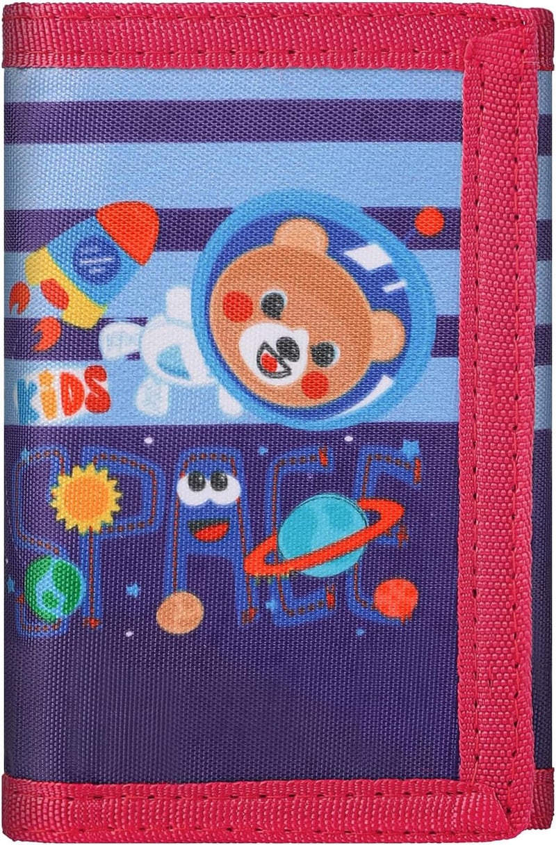 Jonyee Kids Wallet for Boys Girls 3-14, RFID Trifold Novelty Wallet with Zipper and Key Chain, Outdoor Purse with Coin Pocket and ID Window, Card Holders for Toddler Children Gifts -Space Bear - Image 1
